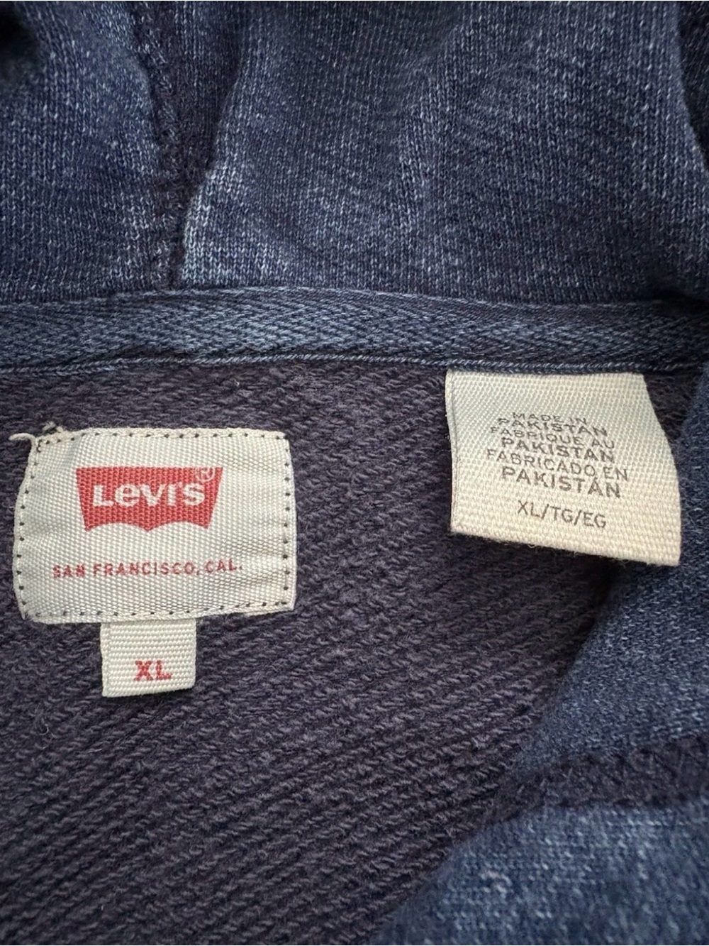 Levi’s Hoodie Full Zip Sweater Size XL Denim Print Chest Logo Sweatshirt - Picture 6 of 8